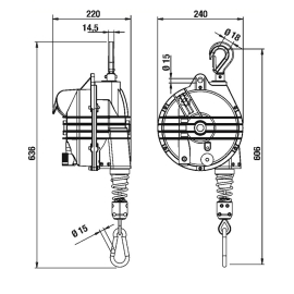Balanser linkowy TECNA 9367 udźwig od 45 do 55 kg (skok linki 2000 mm)